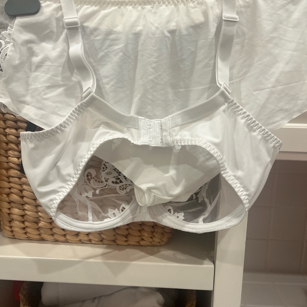 Simone Perele White Lace bra and Matching Brief bra 36 C panties L - Picture 3 of 14